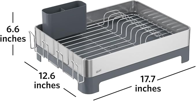 Glad Stainless Steel Dish Drying Rack - Large Space Saving Dish Drainer with Removable Cutlery Holder - Rust-Resistant Metal Rack with Adjustable Drain Spout for Kitchen Countertops, (12.6”W x 17.7”L) - Image 4
