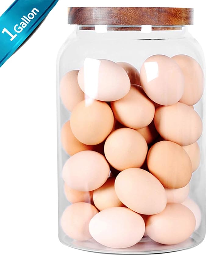 SAIOOL Egg Jar,kitchen canister， 1 Gallon Large Glass Food Storage Jars with Airtight Lid, Clear - Image 2