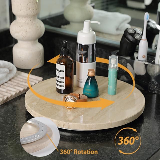 Travertine Lazy Susan for Table Top, 12 in Lazy Susan Turntable Organizer for Cabinet Pantry Kitchen Countertop Fridge Bathroom Makeup Vanity Countertop - Image 3