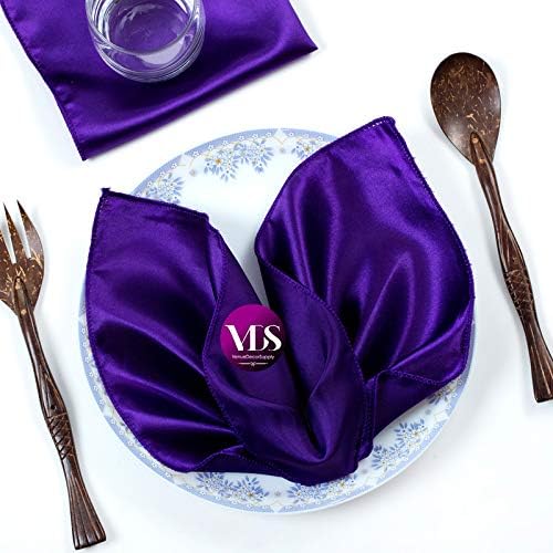 VDS - 125 Pieces | Satin Napkins 20 x 20 Inch Square | Kitchen & Dinner Table Napkins Cloths Handkerchief for Restaurant Bistro Wedding Christmas Birthday Party Dinner Decoration (Purple) by VDS