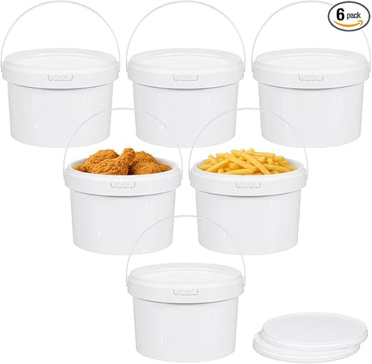 DEMORA 6 Pack 1 Gallon Food Grade Storage Buckets with Lids, White | BPA-Free & Stackable, Leakproof Freezer Safe; For Deli, Ice Cream, Meal Prep, Cleaning, Car Wash & Fishing by DEMORA