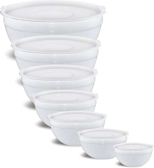 White Mixing Bowls With Airtight Lids,Stainless Steel Bowl,Salad Bowls 7 Piece Colorful Nesting Bowl White Kitchen Accessories,Size 7,3.6,2.7,2.1,1.5,1.1,0.8QT Stackable Design by Onlycooker