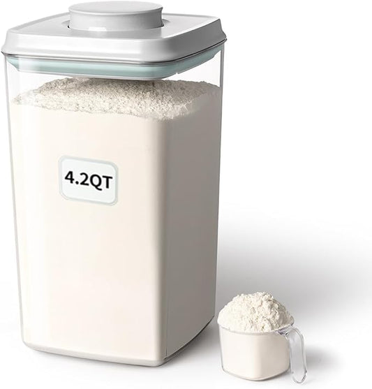 Airtight Pop Food Storage Container with Lid & 130ml Scoop, 4L/4.2qt BPA-Free Cereal, Rice, Flour, Pasta & Snack Container, Stackable & Durable,Kitchen Pantry Organizer by ANKOU