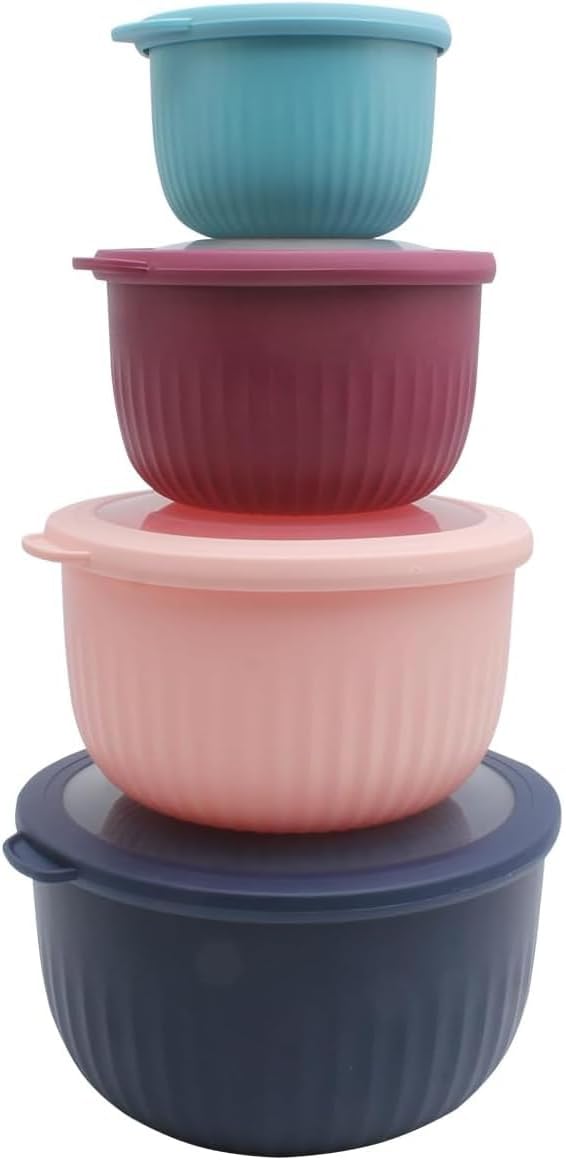 COOK WITH COLOR Prep Bowls with Lids- Wide and Deep Nesting Plastic Small Mixing Bowl Set with Lids, 8 Piece Set - Deep Bowls, Navy by CookwithColor