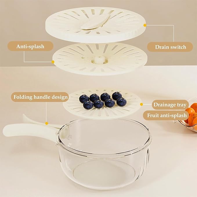 2026 New 2-in-1 Draining and Preservation Basket: Simplify Washing & Storing, Multifunctional Fruit and Vegetable Washing Bowl, Drain & Freshness Basket with Foldable Handle, Strainer, Lid (MIX#A, S) - Image 3