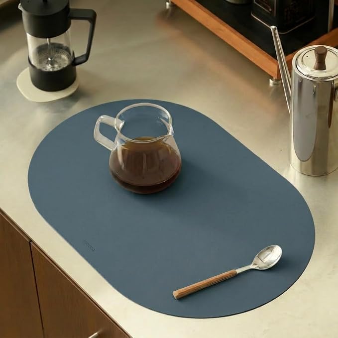 Steel Blue Oval Silicone Placemats Set of 4 – Heat Resistant, Waterproof, Easy to Clean Non-Slip Modern Dining Table Mats – Premium Leather Textured Japandi Kitchen Decor - Image 2
