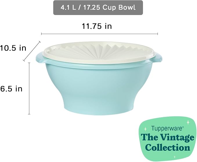 Tupperware Heritage Collection 17.25 Cup Bowl with Starburst Lid, Light Blue Vintage Color, Dishwasher Safe and BPA Free (4.1 L) - Image 3