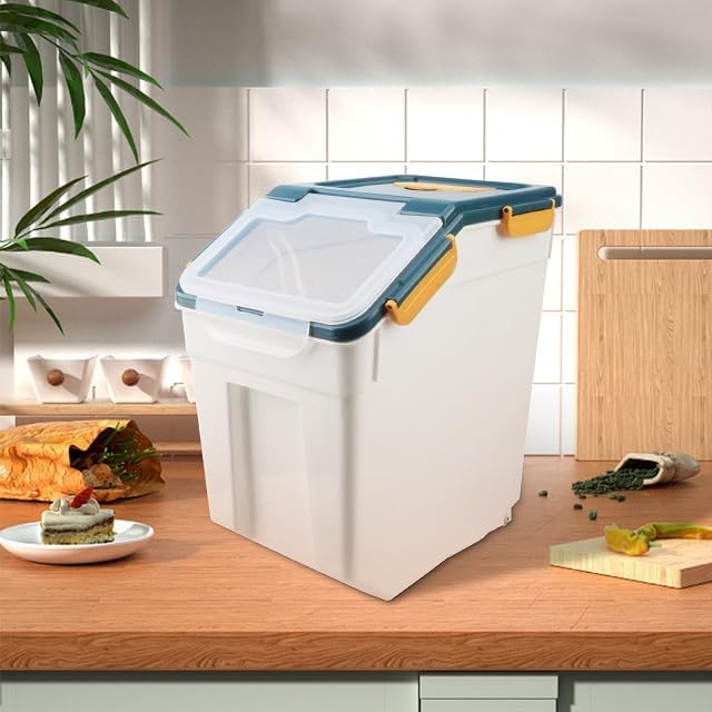 2 Pack 50 lb Airtight Flour Storage Containers with Wheels, Blue | Large Rice Bin, Seal Locking Lid, BPA-Free, Includes Measuring Cup & Scoop, Kitchen Organization - Image 5