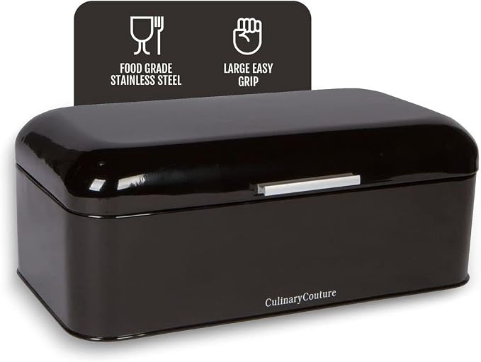 Extra Large Black Bread Box for Kitchen Countertop 16" x 9" Holds 2 Loaves | Stainless Steel Vintage Bread Boxes for Kitchen Counters - Image 8