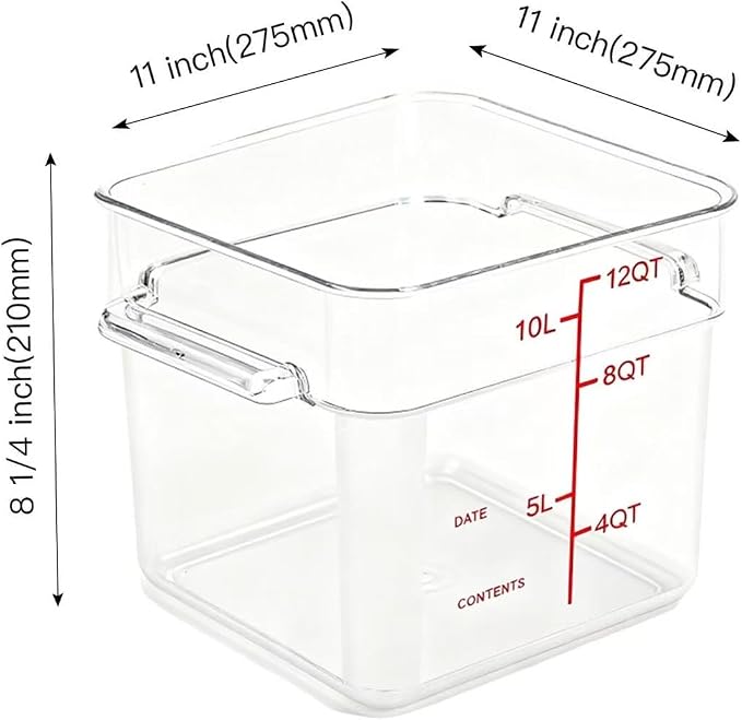 4 Pack Food Storage Containers with Red Lids, 12.0 Qt - Square, Clear, Polycarbonate, for Restaurant Commercial Kitchen and Home party - Image 2