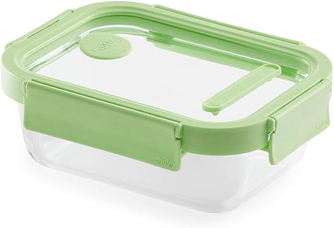 Lékué Rectangular Glass Food Container with Airtight Lid & Steam Valve - 22oz - Borosilicate Glass & 100% Platinum Silicone Lidded Dish for Storage and Cooking - Microwave, Freezer & Dishwasher Safe by Lekue