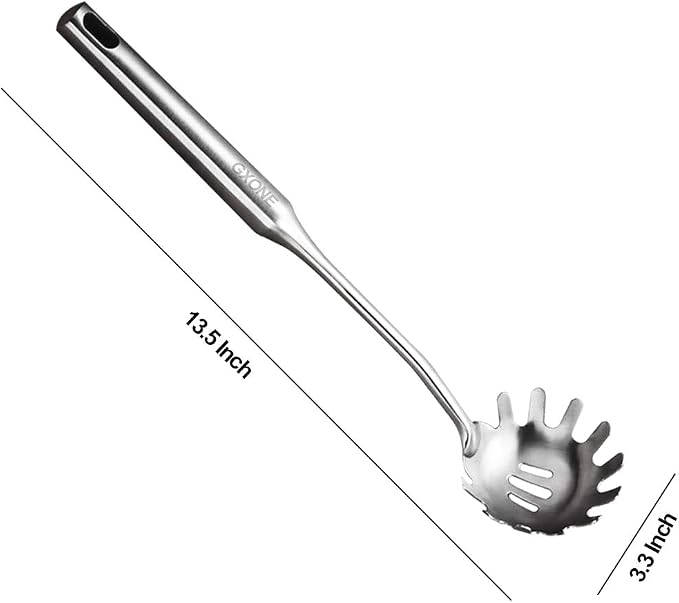 Spaghetti Spoon,304 Stainless Steel Pasta Spoon,Silver/13.8Inch | Long handle,cooking utensils for kitchen,cooking noodles/pasta - Image 2