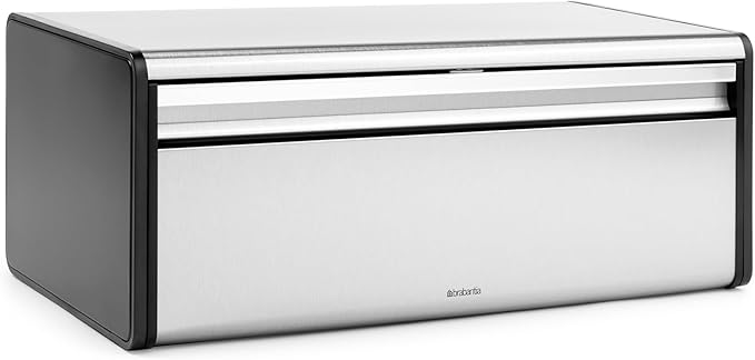 Brabantia Rectangular Fall Front Bread Box | Matt Steel | Large Metal Front Opening Bread Store for Kitchen Countertop | Flat Top for Extra Storage, Magnet Closing Lid | Fits 2 Loaves - Image 2