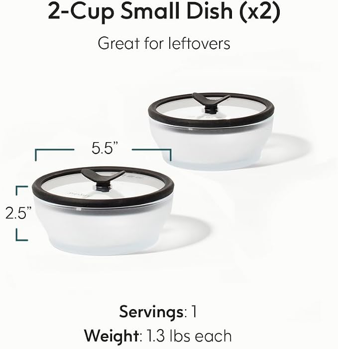Anyday 2-Pack 2-Cup Glass Food Storage Set (Black Sesame) | Plastic-Free, Frosted Glass Meal Prep Bowls, Stackable Airtight Container, Vented Silicone Lid, Microwave-Safe Reheating - Image 2