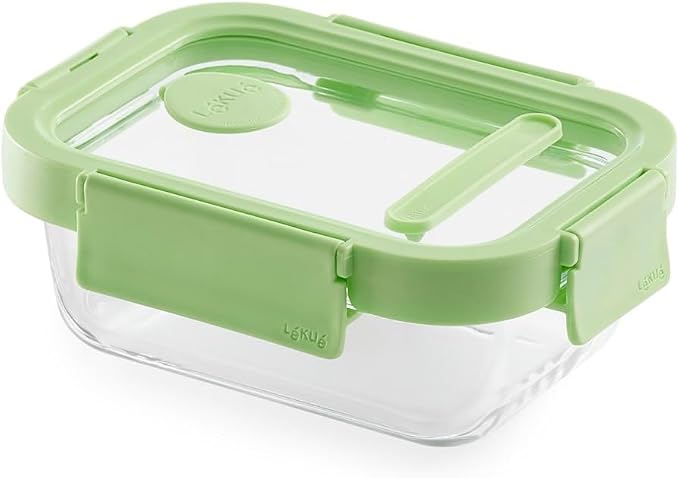 Lékué Rectangular Glass Food Container with Airtight Lid & Steam Valve - 13oz - Borosilicate Glass & 100% Platinum Silicone Lidded Dish for Storage and Cooking - Microwave, Freezer & Dishwasher Safe by Lekue