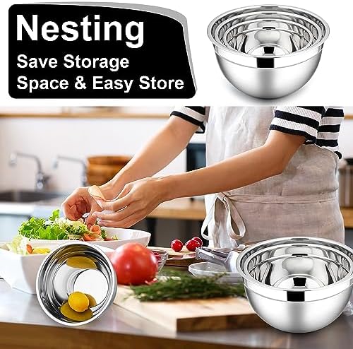 E-far Mixing Bowls with Lids Set of 3 with Silicone Cooking Utensils Set of 7, Nesting Bowls for Baking Cooking and Prepping, Heat Resistant Kitchen Utensils with Stainless Steel Handle - Image 6