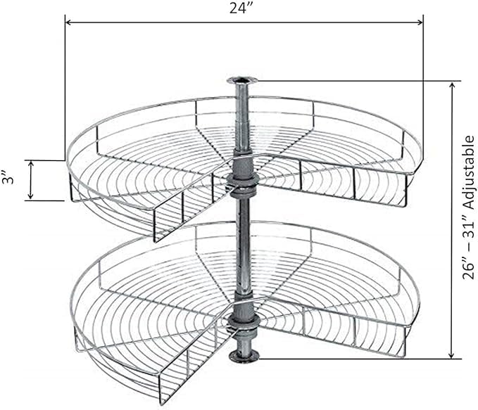 Dowell Base Cabinet Kidney Shape Dia.24 270° Lazy Susan, 2 Shelves, Kitchen Base Corner Cabinet Organizer (Chrome 4001 270 24) - Image 4