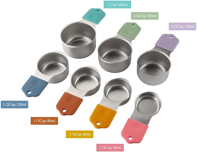 Magnetic Measuring Cups and Spoons Set Stainless Steel Measuring Cup&Spoon | 7 Heavy Duty Measuring Cup 8 Double Sided Magneti Measuring Spoons with 1 Leveler for Dry and Liquid Ingredients (Color) - Image 2