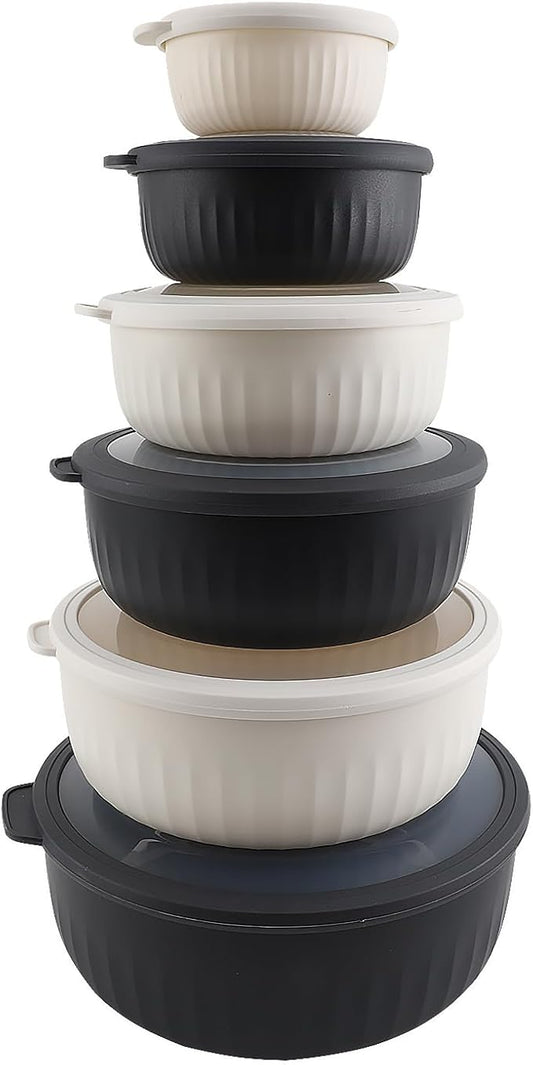 COOK WITH COLOR Prep Bowls with Lids- Wide and Deep Nesting Plastic Small Mixing Bowl Set with Lids, 12 Piece Set - Wide Bowls, Speckled Black by CookwithColor