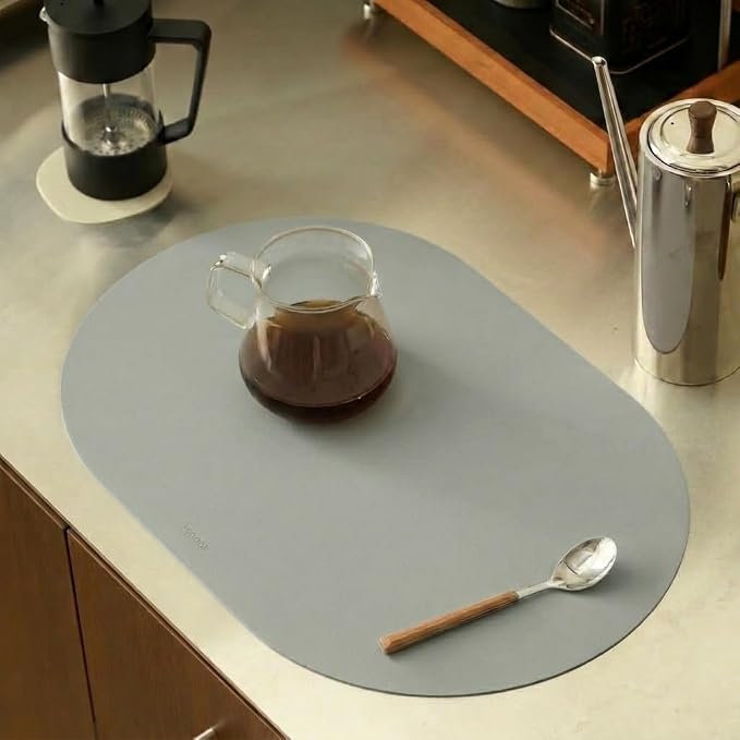 Mint Green Oval Silicone Placemats Set of 6 – Heat Resistant, Waterproof, Easy to Clean Non-Slip Modern Dining Table Mats – Premium Leather Textured Japandi Kitchen Decor - Image 2