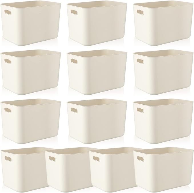 Zopeal Plastic Storage Bins 10 Pcs White Pantry Organizer Bins Small Baskets Storage Containers for Home Kitchen (14 x 10.5 x 9.5 Inch) by Zopeal