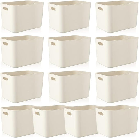 Zopeal Plastic Storage Bins 10 Pcs White Pantry Organizer Bins Small Baskets Storage Containers for Home Kitchen (14 x 10.5 x 9.5 Inch) by Zopeal