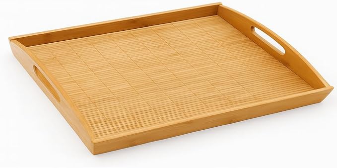 JapanBargain 4099, 2-Pack Large Bamboo Serving Trays with Handles, 20 x 13 Inch Wooden Tea Tray for Lunch Dinner Coffee Snacks Butler Shelf Display by JapanBargain