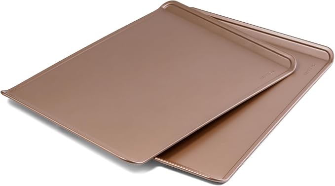 13 x 17 inch Nonstick Cookie Sheet 2-Pack Rimless, PFOA & BPA Free | | Non-Toxic - High Carbon Steel - Gold - Half Sheets for Oven Baking without Lip - Image 9