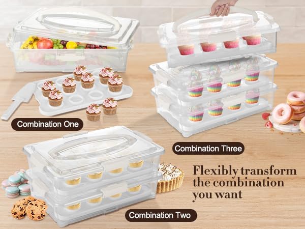 ARC 3-tiers White Cupcake Carrier, Holds up to 36 Cupcakes or 3 Large Cakes | Cupcake Holder and Cake Transport Container- BPA-Free, Great for Parties & Festivals - Image 3