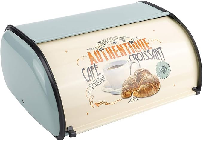 Metal Bread Storage Container, Large Capacity Vintage Roll Top Bread Box Bread Holder Bread Dispenser Kitchen Countertop Box for Kitchen Bread Storage 13.6 * 9.1 * 5.7 in (Blue) - Image 7