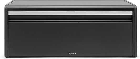 Brabantia Rectangular Fall Front Bread Box | Matt Black | Large Metal Front Opening Bread Store for Kitchen Countertop | Flat Top for Extra Storage, Magnet Closing Lid | Fits 2 Loaves by Unknown