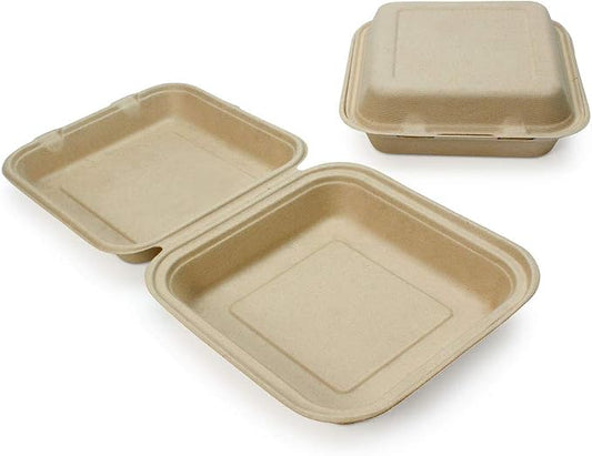 100% Compostable Disposable Food Containers with Lids [8”X8” 200 Pack] Eco-Friendly Take-Out TO-GO Containers, Heavy-Duty, Biodegradable, Unbleached by Earth's Natural Alternative by EarthsNaturalAlternative