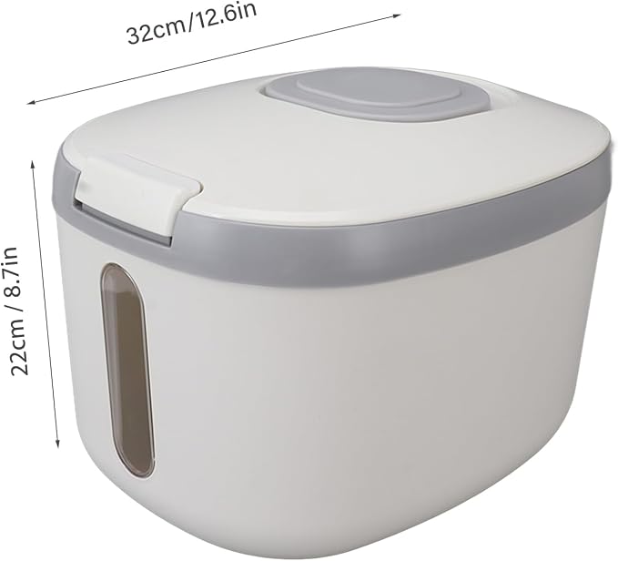 Rice Storage Container, Large Capacity Food Storage Container, Airtight Food Storage Container with Measuring Cup, Covered Rice Bucket, Cereal Dispenser Bin for Grains Nuts Flour(M Gray (10kg/22.0lb)) - Image 2