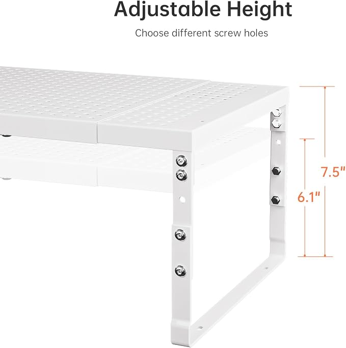 Expandable Adjustable Stackable Kitchen Organizer,Pantry Storage Shelves Racks,for cabinets Shelf, Kitchens, countertops, bathrooms,RV(2Packs/White,Medium) - Image 4