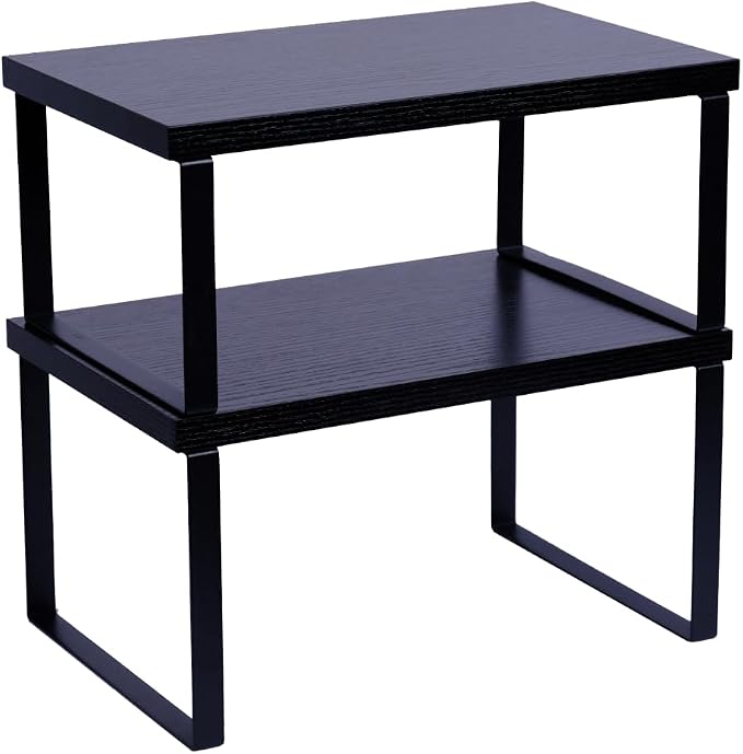 Sben Cabinet Organizer Shelf, Set of 2 Kitchen Counter Shelves, Kitchen Storage, Spice Rack, Stackable, Expandable, Metal and Engineered Wood, Ink Black and Charcoal Black by SBEN