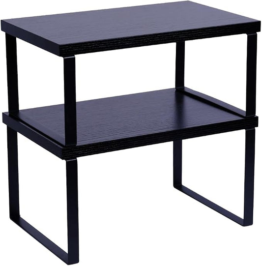 Sben Cabinet Organizer Shelf, Set of 2 Kitchen Counter Shelves, Kitchen Storage, Spice Rack, Stackable, Expandable, Metal and Engineered Wood, Ink Black and Charcoal Black by SBEN