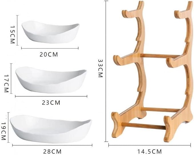 YYW 3 Tier Ceramic Fruit Basket with Bamboo Wood Stand for Kitchen Counter | Large Capacity Porcelain Fruit Bowl for Storing Fruits, Vegetables, Bread, and Snacks. Durable and Stylish Kitchen Storage - Image 3