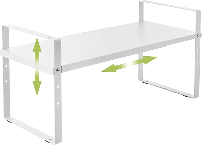 Across-Star Expandable Cabinet Shelf Organizer Rack, Stackable Kitchen Counter Storage Shelves Stand, Adjustable Height Pantry Shelf Spice Rack (White, 1 Pack) by Acorss-Star