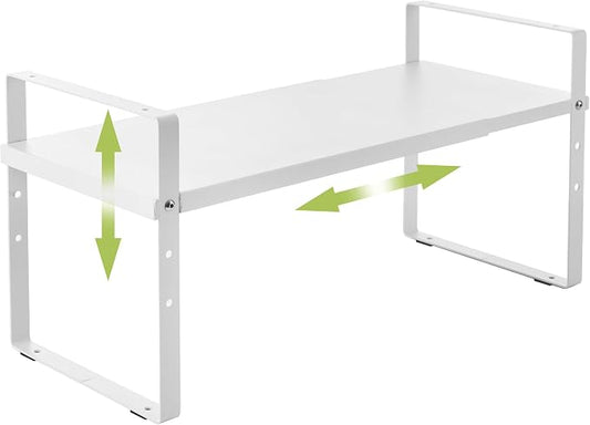 Across-Star Expandable Cabinet Shelf Organizer Rack, Stackable Kitchen Counter Storage Shelves Stand, Adjustable Height Pantry Shelf Spice Rack (White, 1 Pack) by Acorss-Star