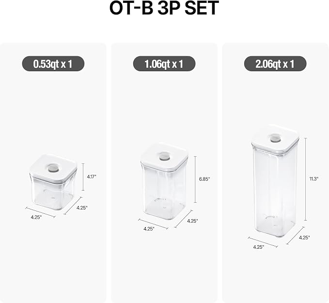 VAKUEN Premium Airtight Food Storage Containers, Square-S 3PC-SET, Smart One-Click Seal Lid, No Hinges, 100% Leak Proof, BPA-FREE, Dishwasher, Freezer & Microwave Safe - Image 2
