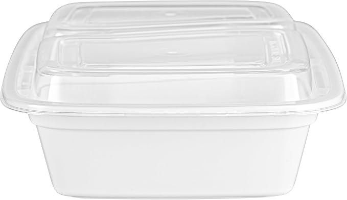 Asporto 32 Ounce Compartment Take Out Boxes, 50 Microwavable Meal Prep Containers - 2 Compartments, With Clear Plastic Lids, White Plastic Food Containers, Do Not Contain BPA - Restaurantware - Image 13