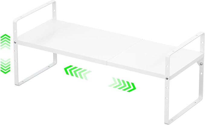 Expandable Kitchen Cabinet Storage Shelf, Stackable Metal Pantry Storage Shelves Organizer, Adjustable Height Counter Spice Rack for Kitchen Cabinet, Countertop, Pantry and Office by LOCVCDA