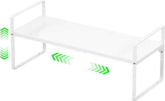 Expandable Kitchen Cabinet Storage Shelf, Stackable Metal Pantry Storage Shelves Organizer, Adjustable Height Counter Spice Rack for Kitchen Cabinet, Countertop, Pantry and Office by LOCVCDA