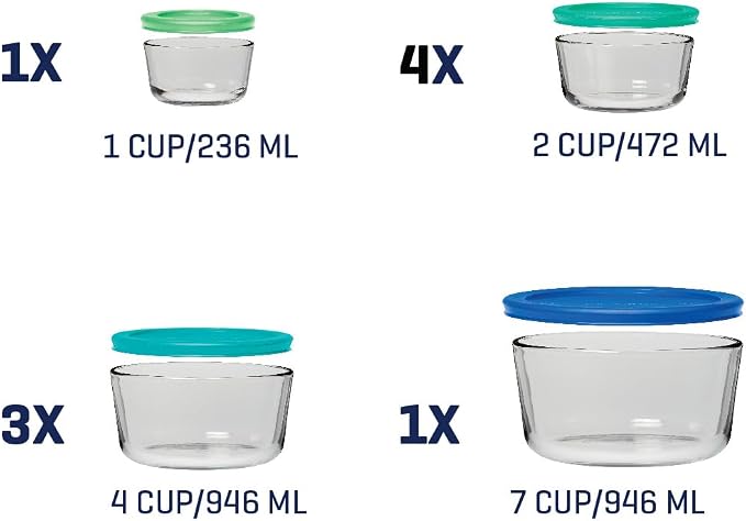 Anchor Hocking 18 Piece Glass Storage Containers with Lids (9 Glass Food Storage Containers & 9 Mixed Blue SnugFit Lids) - Image 5