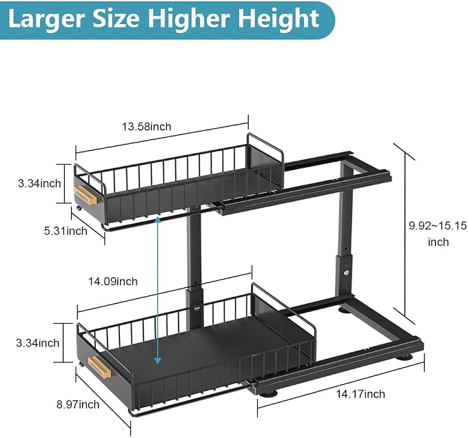 Under Sink Organizer Kitchen, 2 Tier Under Sink Organizers and Storage, Pull out Cabinet Organizer Shelf, Metal Drawer for Kitchen Bathroom Pantry Cabinet Closet Organization Rack, Black, 1 Pack - Image 7