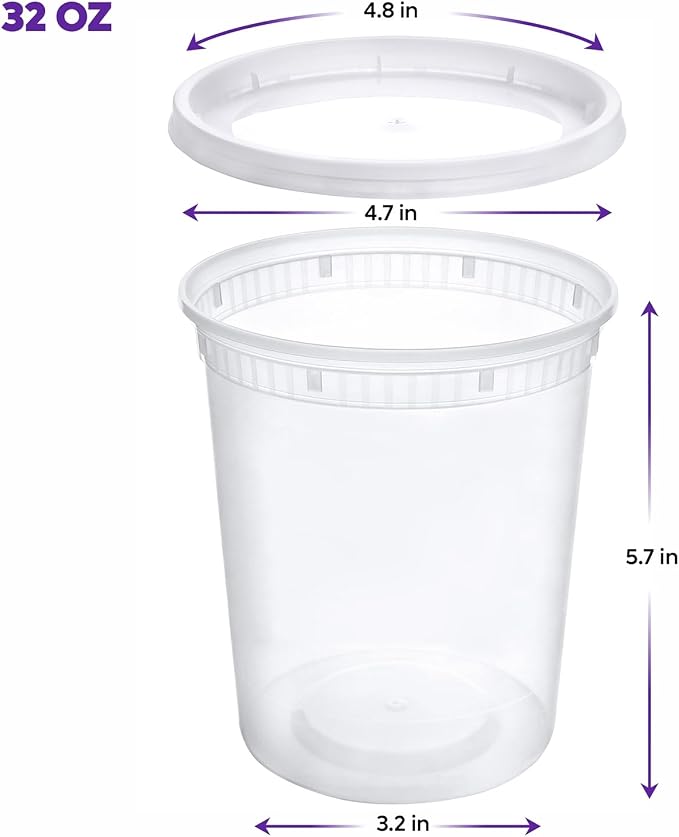 32 oz Plastic Food Storage Deli Container with Lids [240 Sets] | Microwave, Dishwasher & Freezer Safe, Disposable or Reusable, BPA Free, Leak-Proof, Soups, Takeout, Meal Prep & Leftovers - Image 2