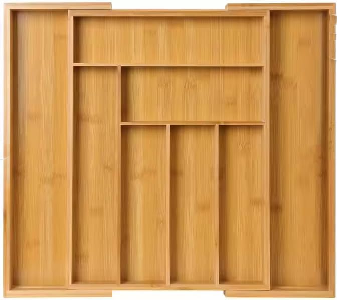 Bamboo Kitchen Drawer Organizer Expandable Silverware Organizer Tray, Adjustable Utensil Organizer for Kitchen Drawers, Deep Compartment Wooden Cutlery & Flatware Storage, Fits 13-19.6 Inch Drawers - Image 7
