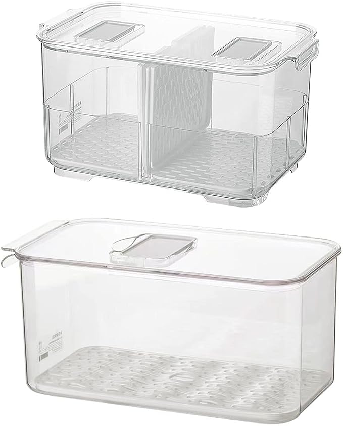 SANNO Fridge Produce Saver Stackable Refrigerator Organizer Keeper with Lids and Removable Drain Tray for Veggie, Berry, Fruits and Vegetables,Pack of 2 by SANNO