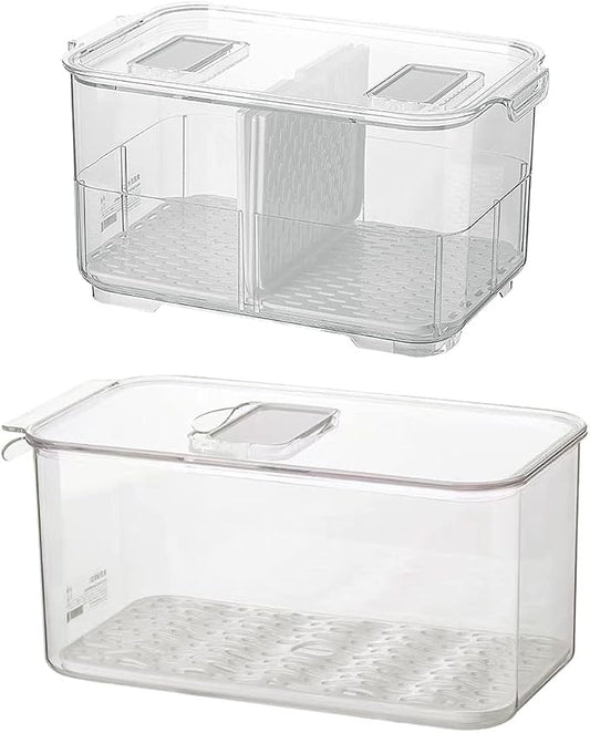 SANNO Fridge Produce Saver Stackable Refrigerator Organizer Keeper with Lids and Removable Drain Tray for Veggie, Berry, Fruits and Vegetables,Pack of 2 by SANNO