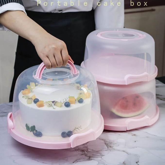 Cake Carrier Round Cake Stand Plus Height Cake Container with Cupcakes Pad, Handle, Lid Reusable Package Box for Transporting Desserts,Pie,Toast,Fruit - Image 4